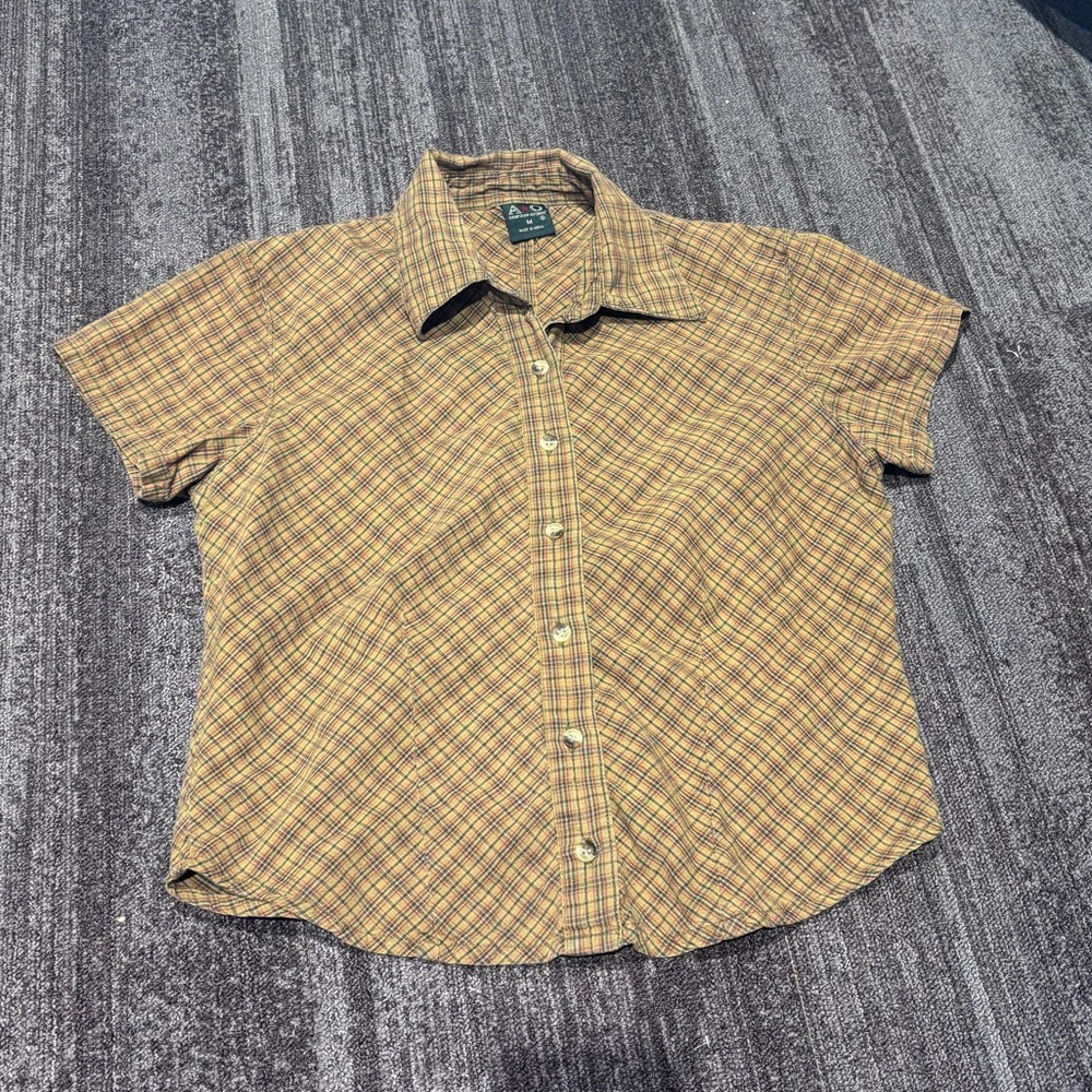 Vintage Plaid Short Sleeve Cropped Button Up